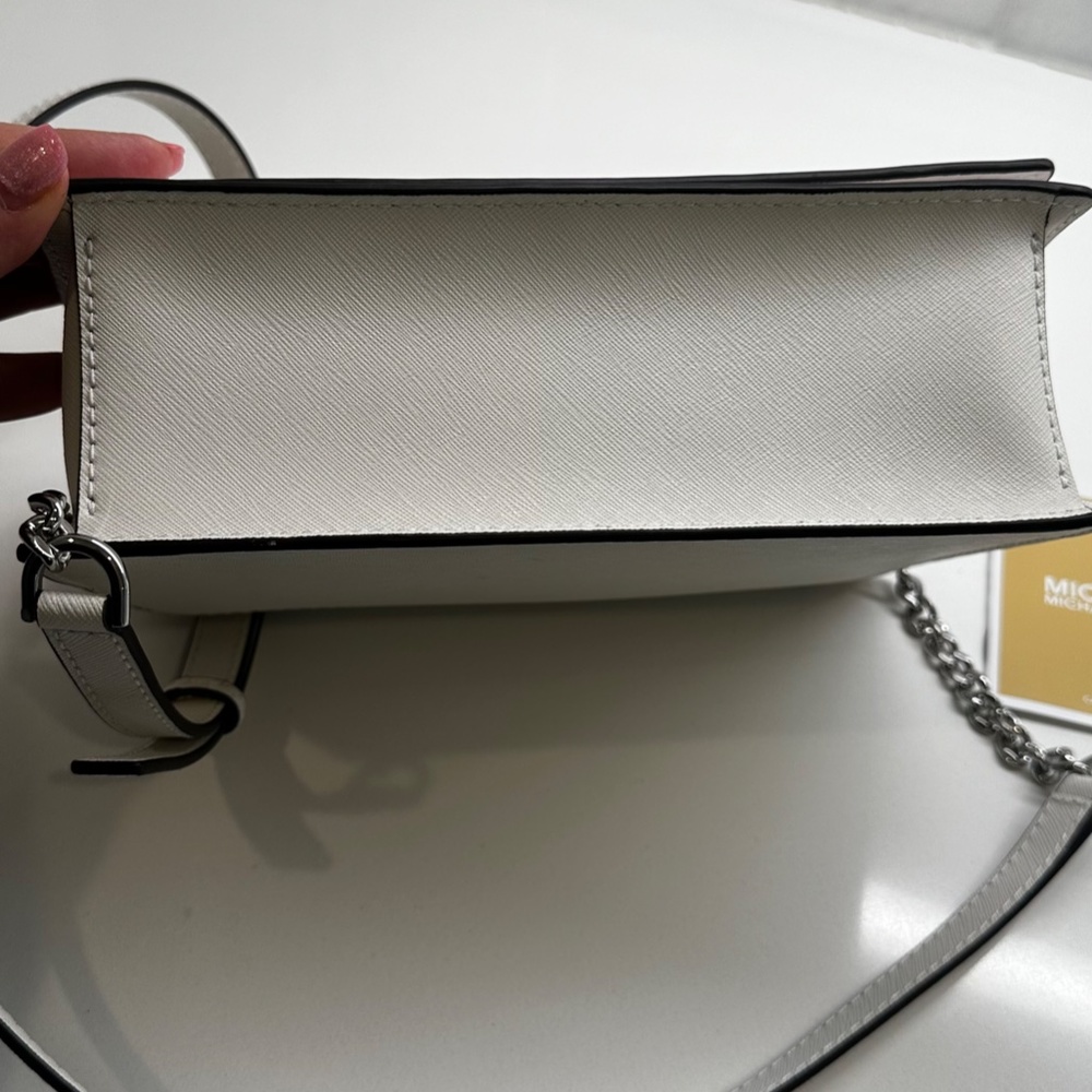 Michael Kors Jet Set Large Fulflap Chain Saffiano Leather Crossbody Bag White - Picture 9 of 9